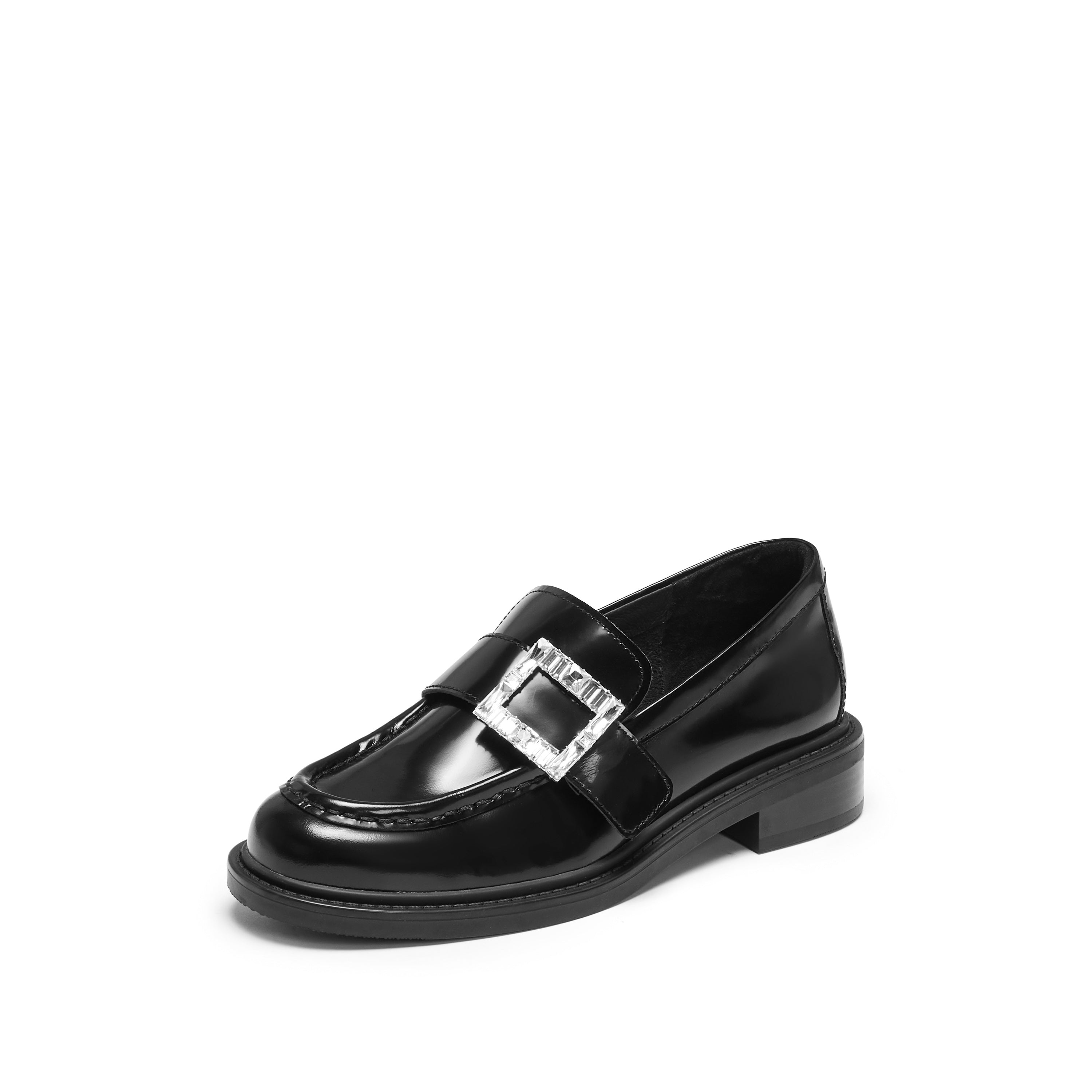 Black Crystal Square Buckle Classic Loafers