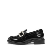 Black Crystal Square Buckle Classic Loafers