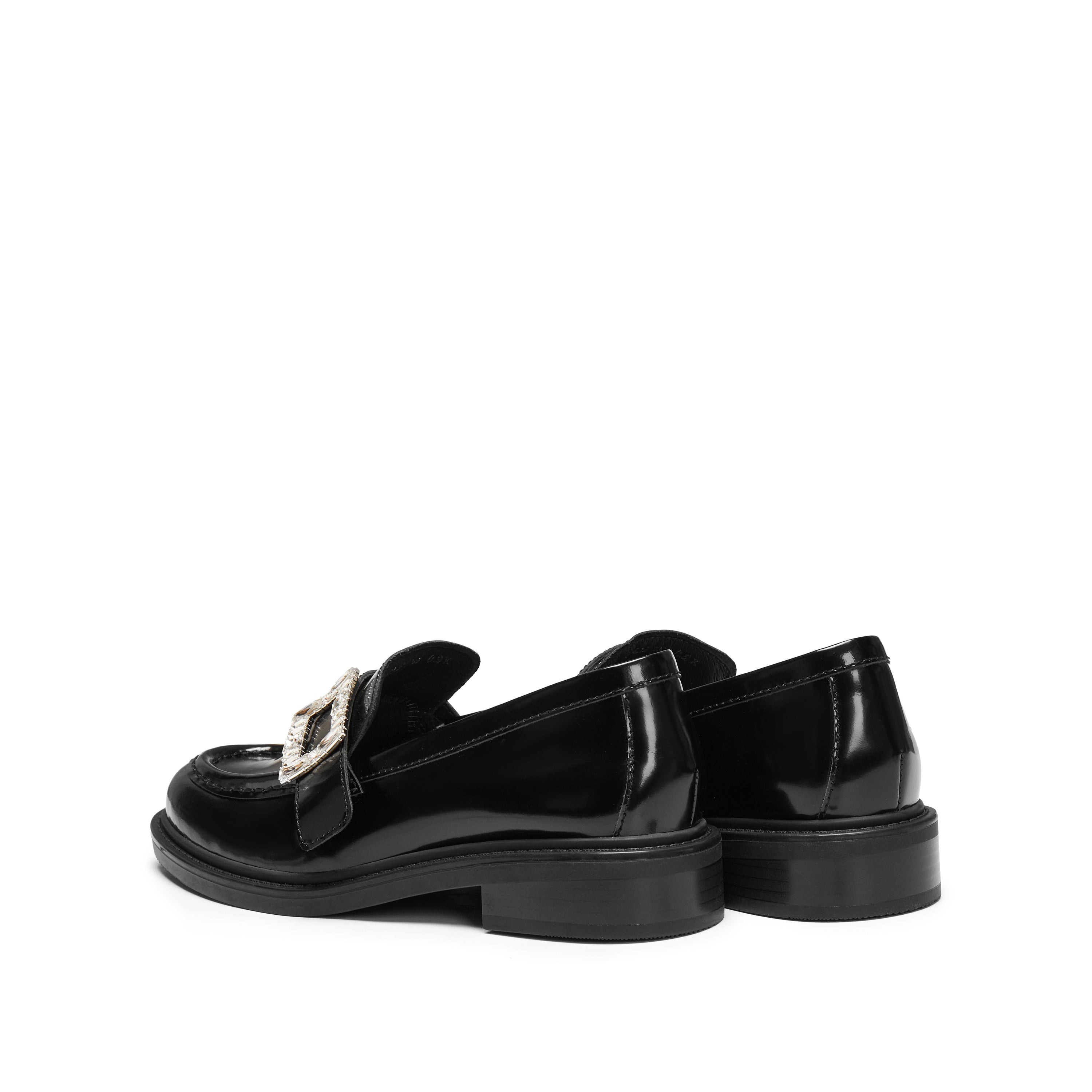 Black Crystal Square Buckle Classic Loafers