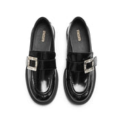 Black Crystal Square Buckle Classic Loafers