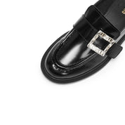 Black Crystal Square Buckle Classic Loafers