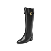 Black Golden Buckle Long Heeled Riding Boots