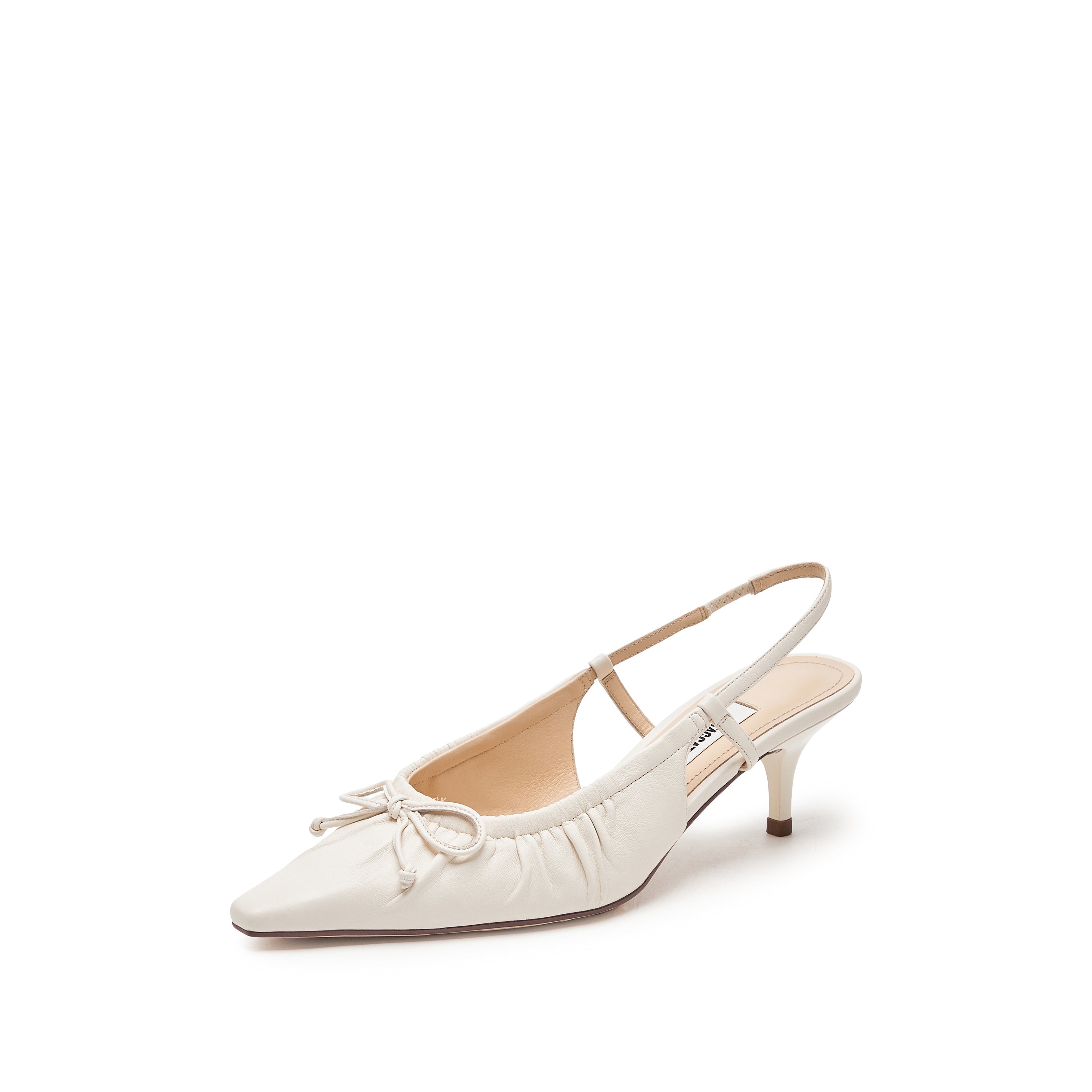 Beige Bow Slingback Leather Pumps