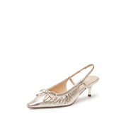 Metallic Bow Slingback Leather Pumps