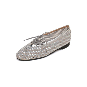 Silver Mesh Crystal Embellished Ballet Flats