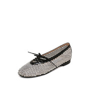 Black Mesh Crystal Embellished Ballet Flats
