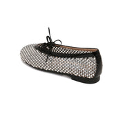 Black Mesh Crystal Embellished Ballet Flats