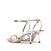 Crystal-Knitted Ankle Block Heeled Sandals