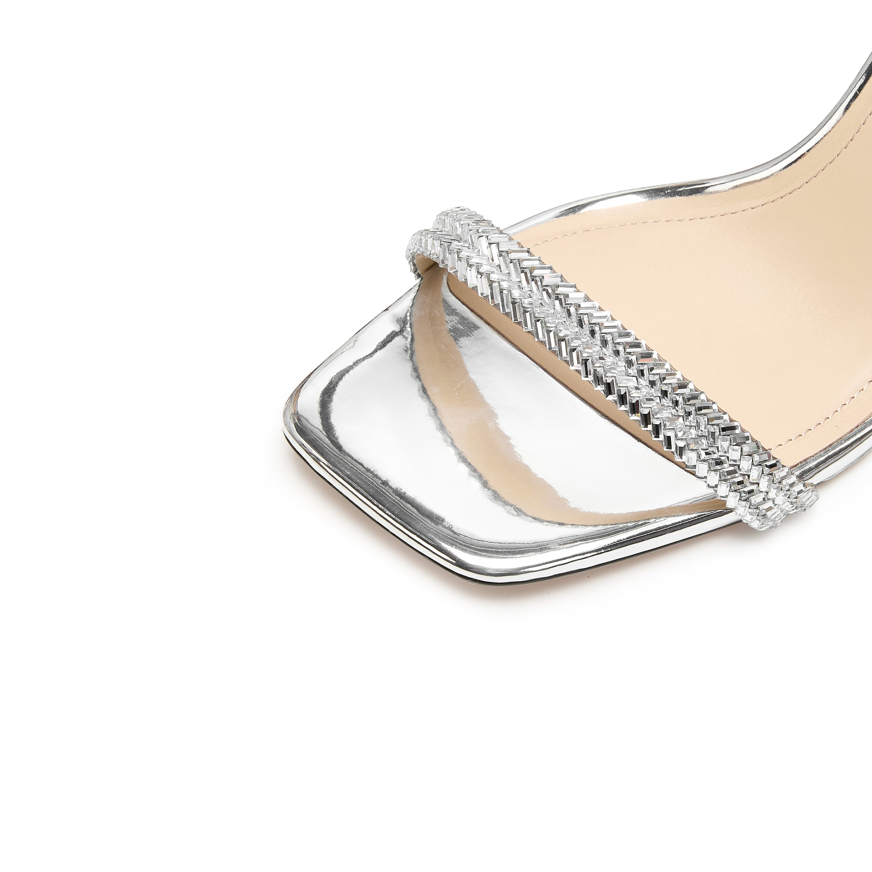 Crystal-Knitted Ankle Block Heeled Sandals