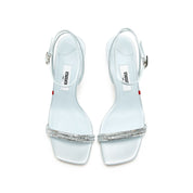 Baby Blue Crystal-Knitted Ankle Block Heeled Sandals