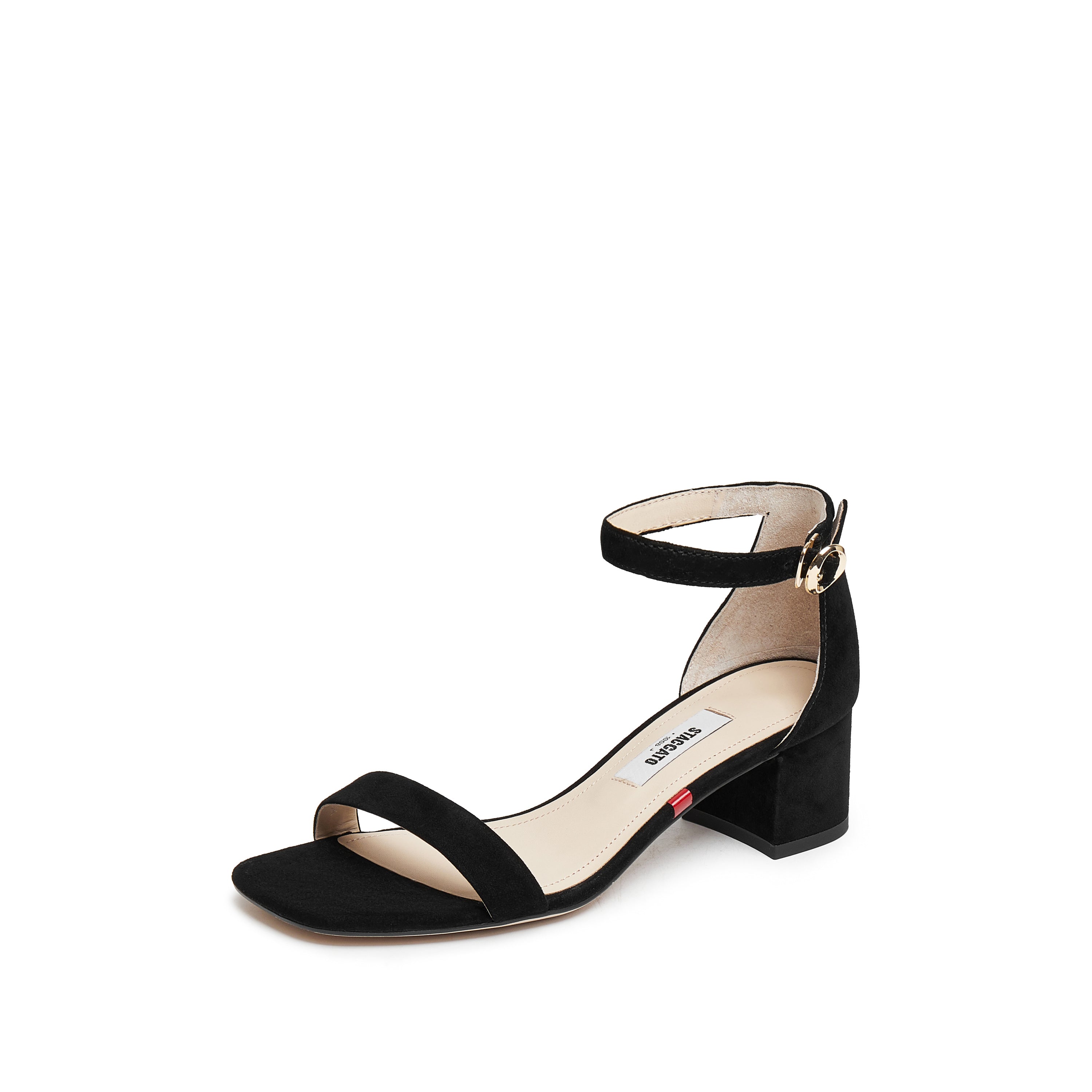 Black Suede Block Heel Ankle-Strap Sandals