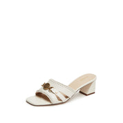 Beige ST Coin-Embellished Heeled Sandals