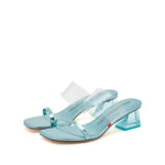 Load image into Gallery viewer, Light Blue Metallic Strap Heeled Mules

