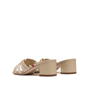 Beige ST Suede Cube-Embellished Heeled Sandals