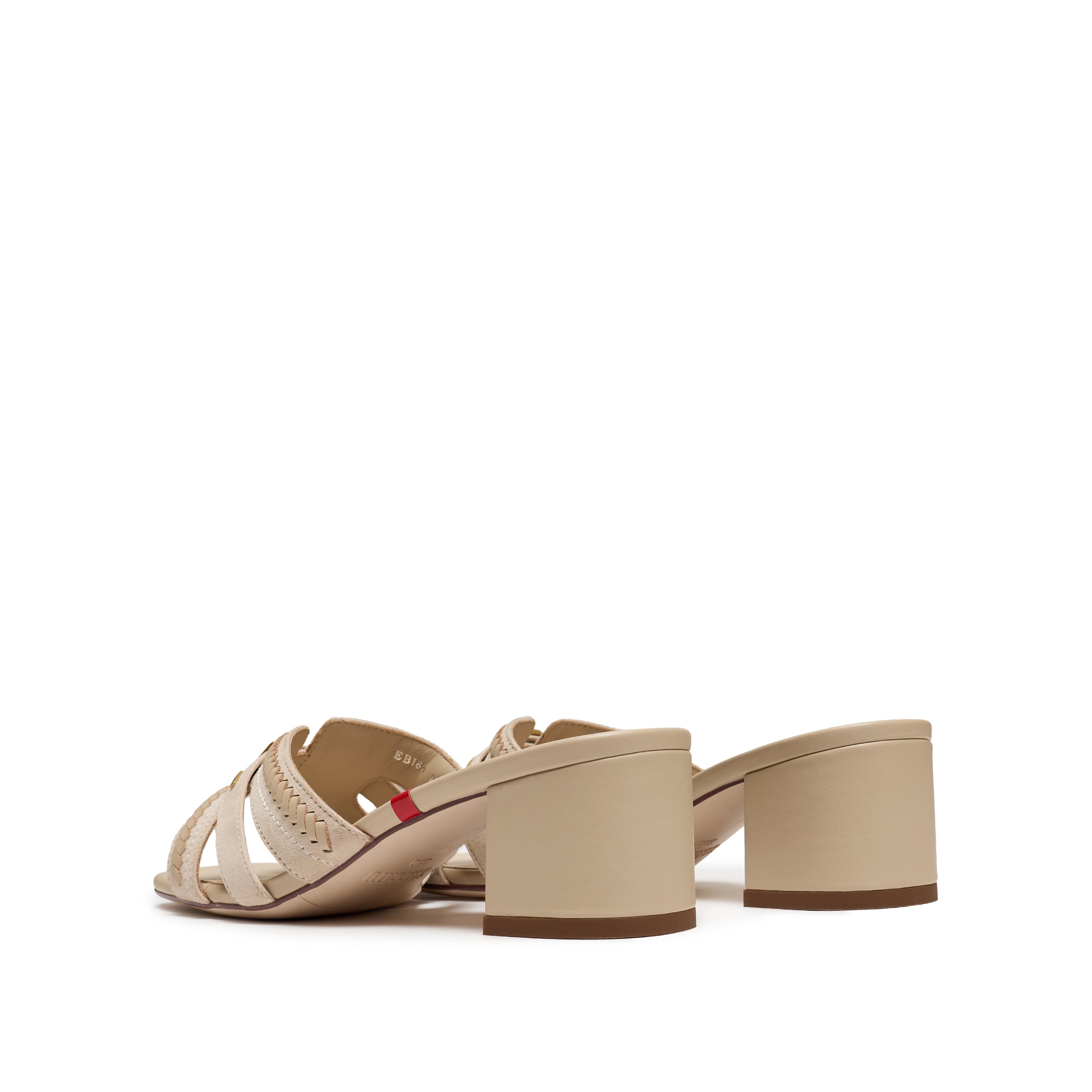 Beige ST Suede Cube-Embellished Heeled Sandals
