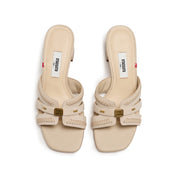 Beige ST Suede Cube-Embellished Heeled Sandals
