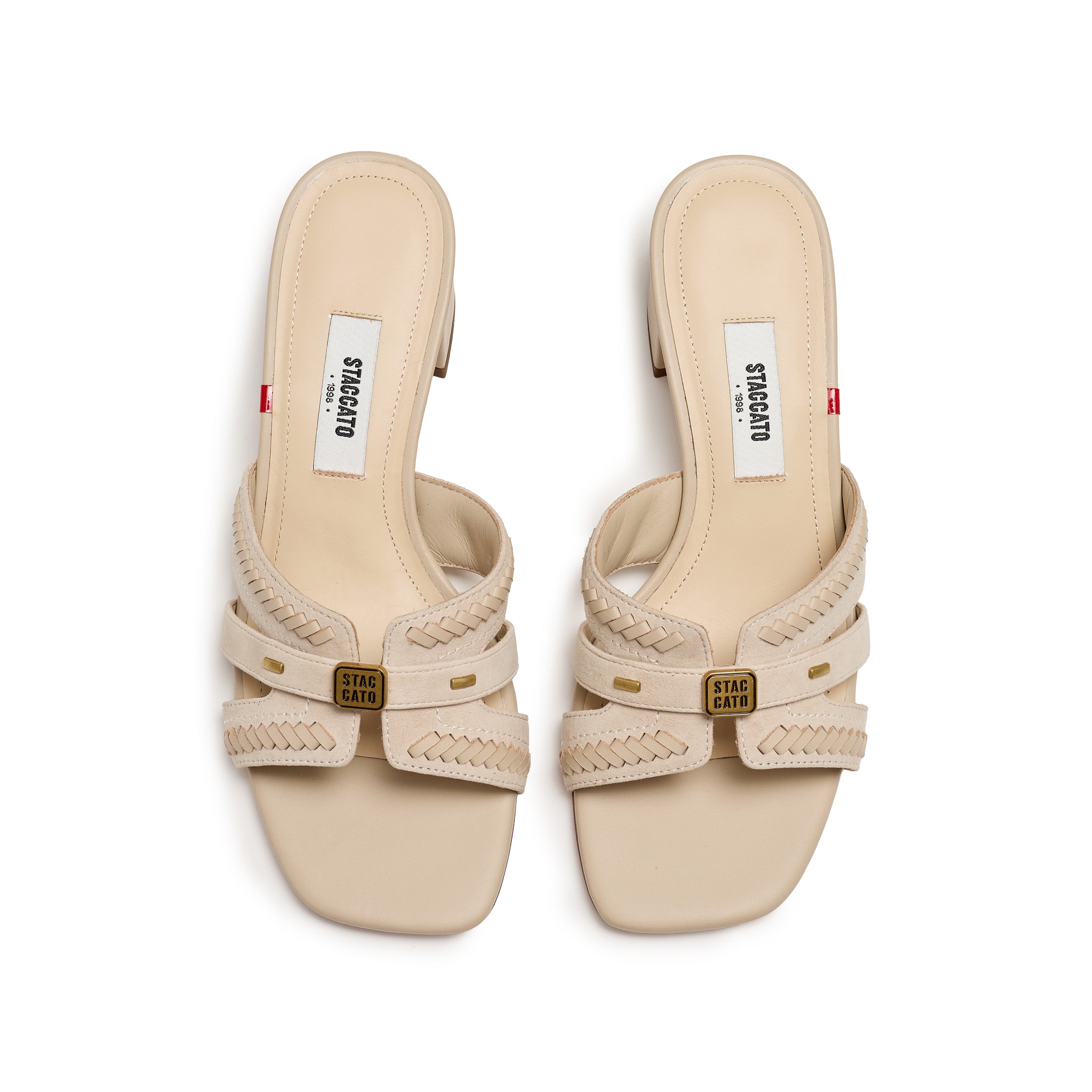 Beige ST Suede Cube-Embellished Heeled Sandals