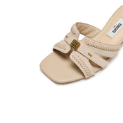 Beige ST Suede Cube-Embellished Heeled Sandals