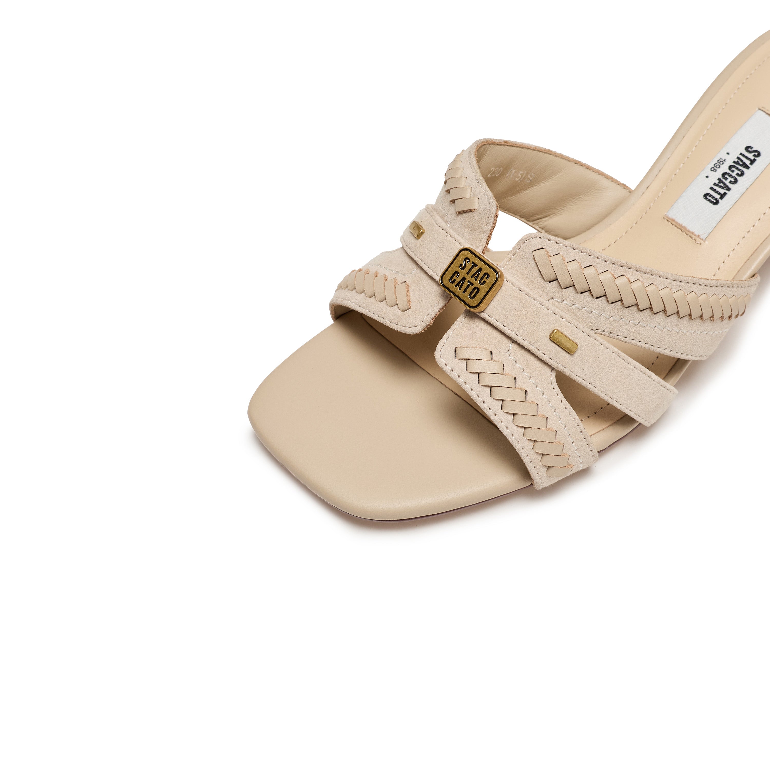 Beige ST Suede Cube-Embellished Heeled Sandals