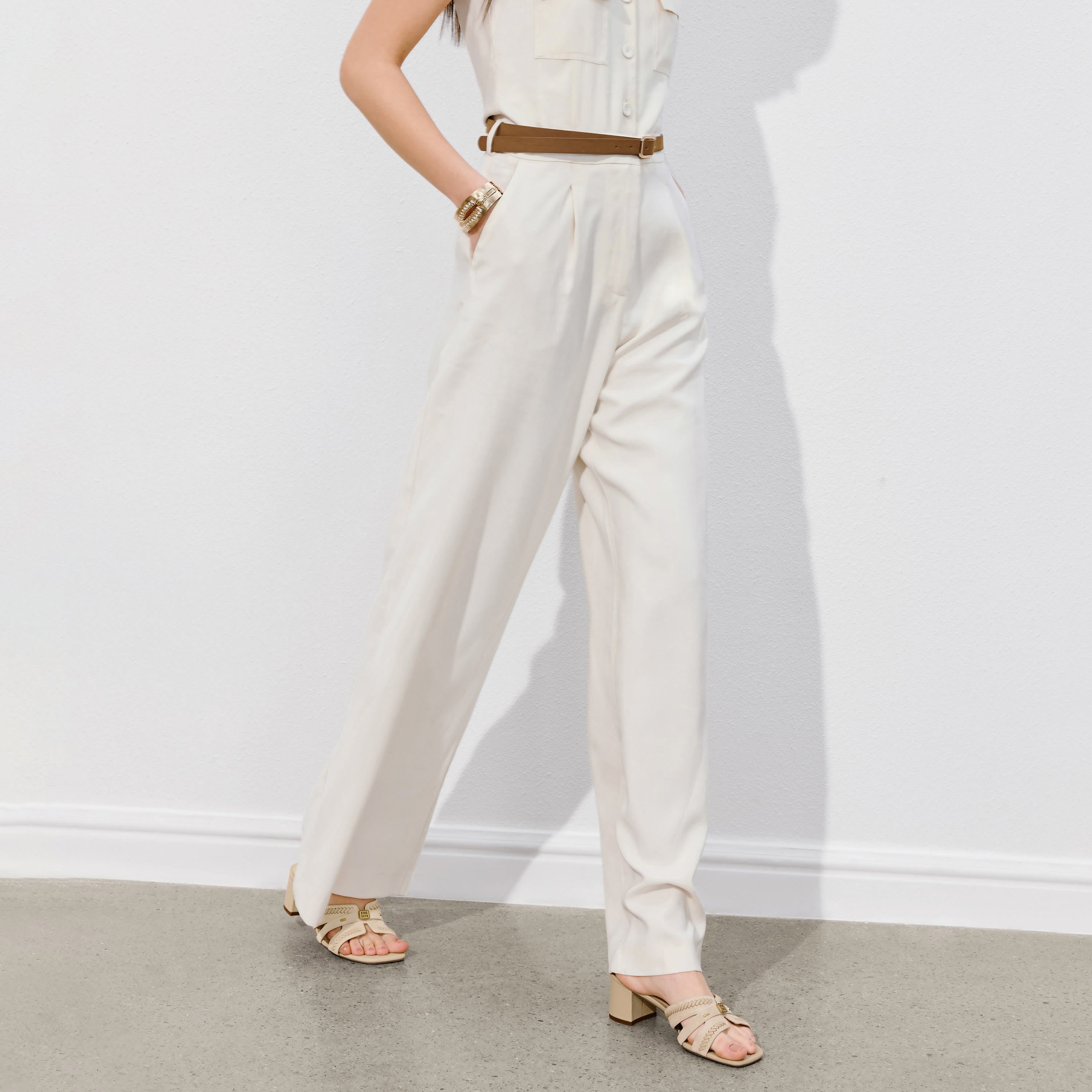 Beige ST Suede Cube-Embellished Heeled Sandals