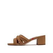 Camel ST Suede Cube-Embellished Heeled Sandals