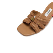 Camel ST Suede Cube-Embellished Heeled Sandals