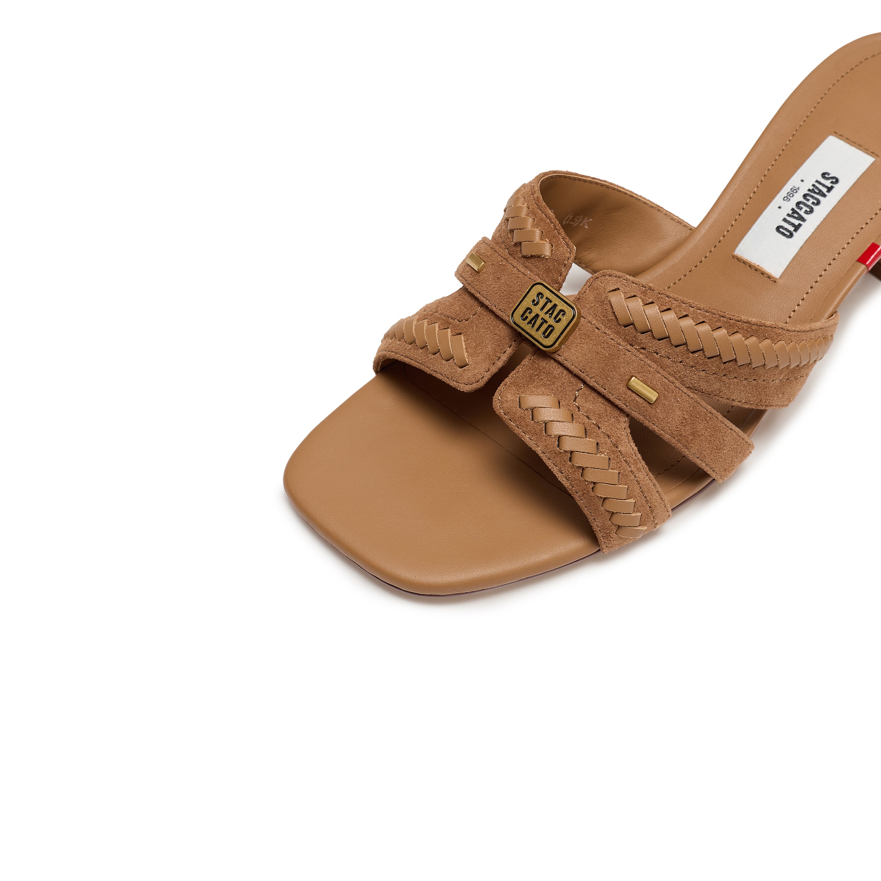 Camel ST Suede Cube-Embellished Heeled Sandals