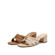 Camel ST Suede Cube-Embellished Heeled Sandals