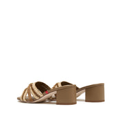 Taupe ST Straw Cube-Embellished Heeled Sandals
