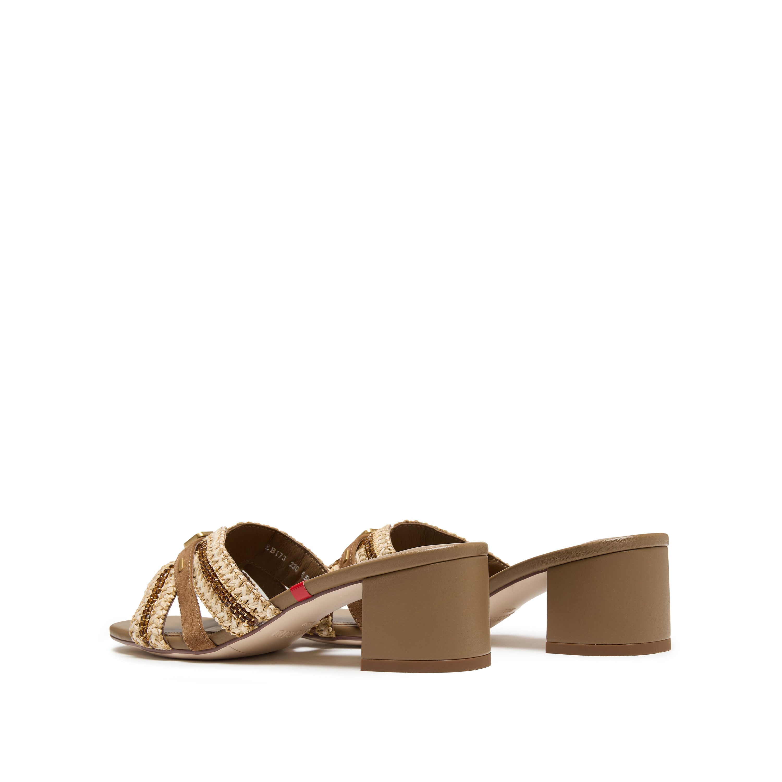 Taupe ST Straw Cube-Embellished Heeled Sandals