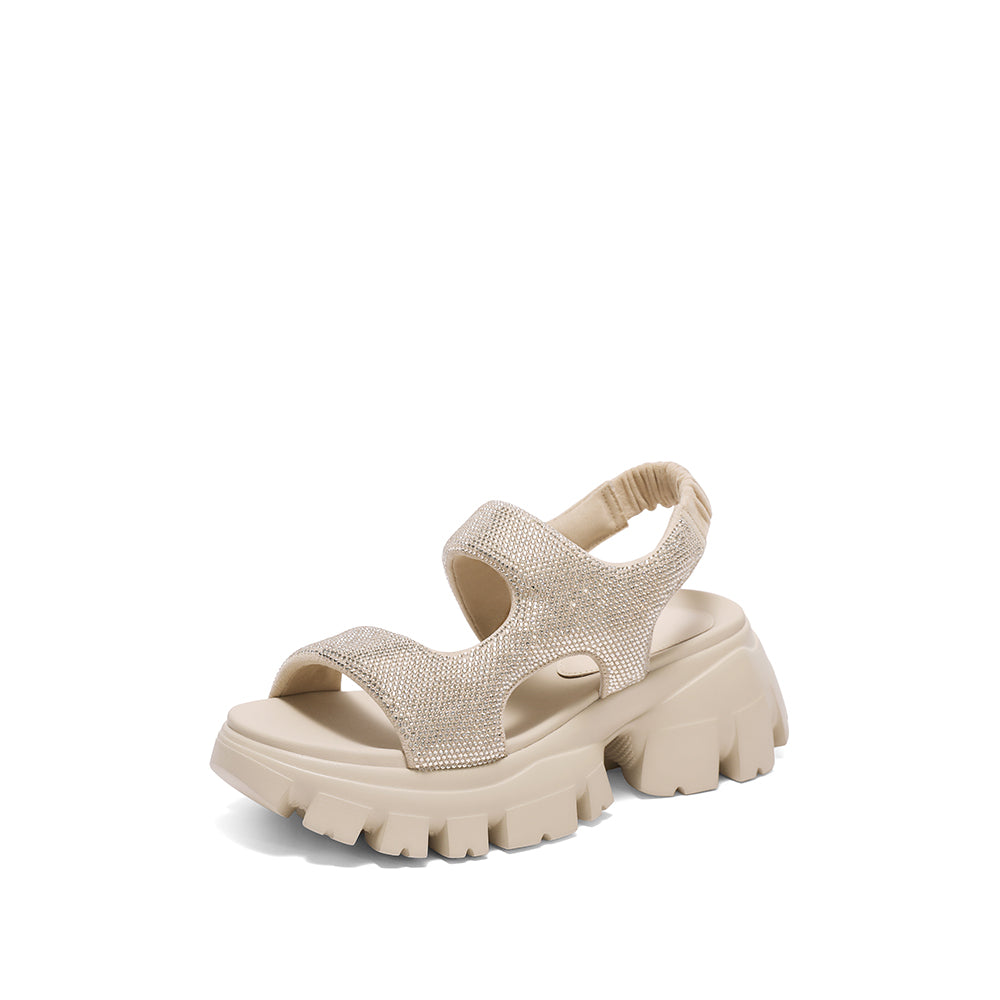 Taupe Crystal-embellished Sporty Sandals