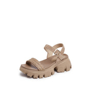 Taupe Suede Crystal Straw Strap Sandals