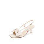 Load image into Gallery viewer, Beige Woven-Bow Slingback Sandals
