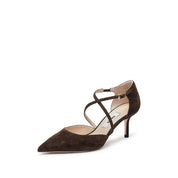 Brown Cross Strap Pointy Suede Pumps