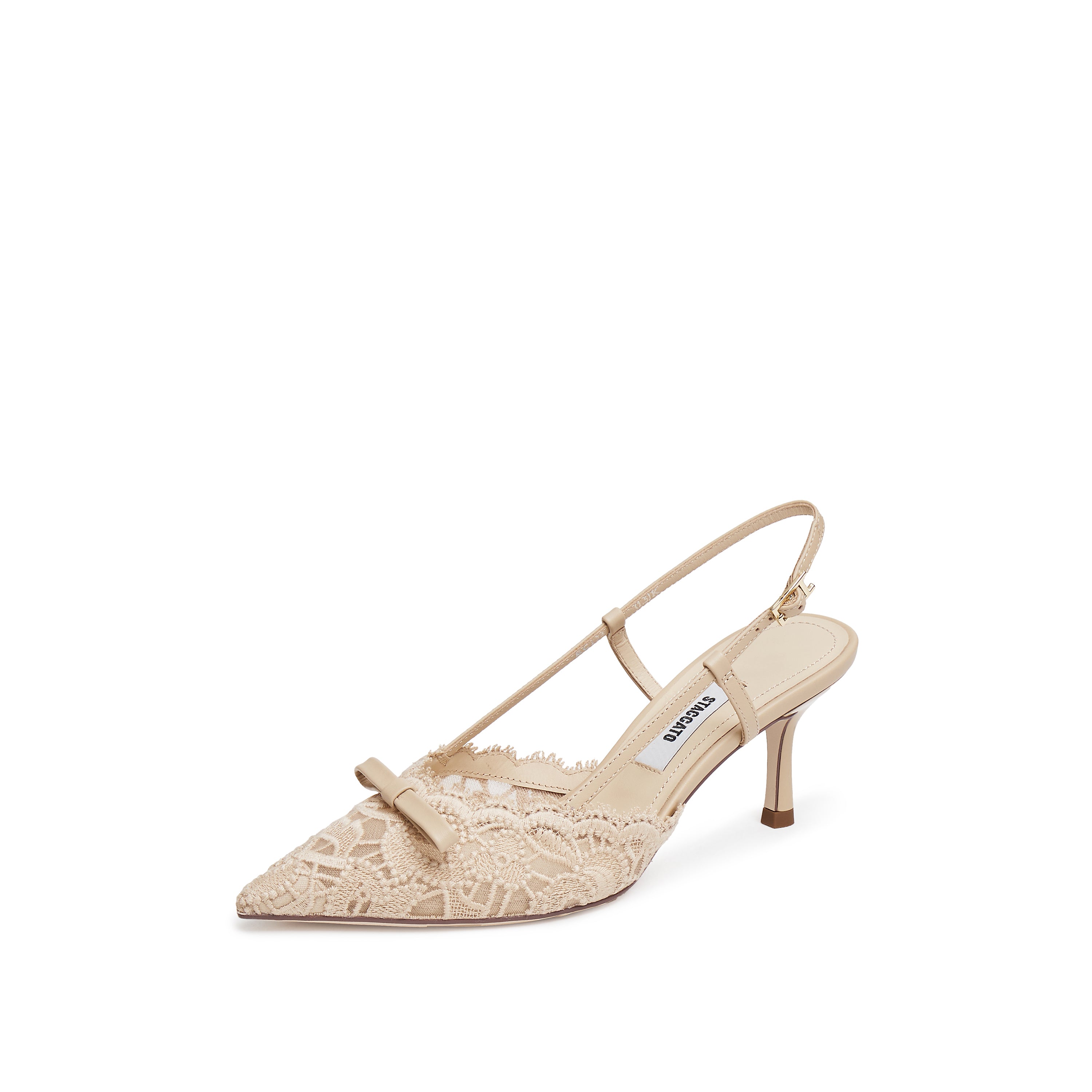 Taupe Bow Tie Lace Slingback Pumps