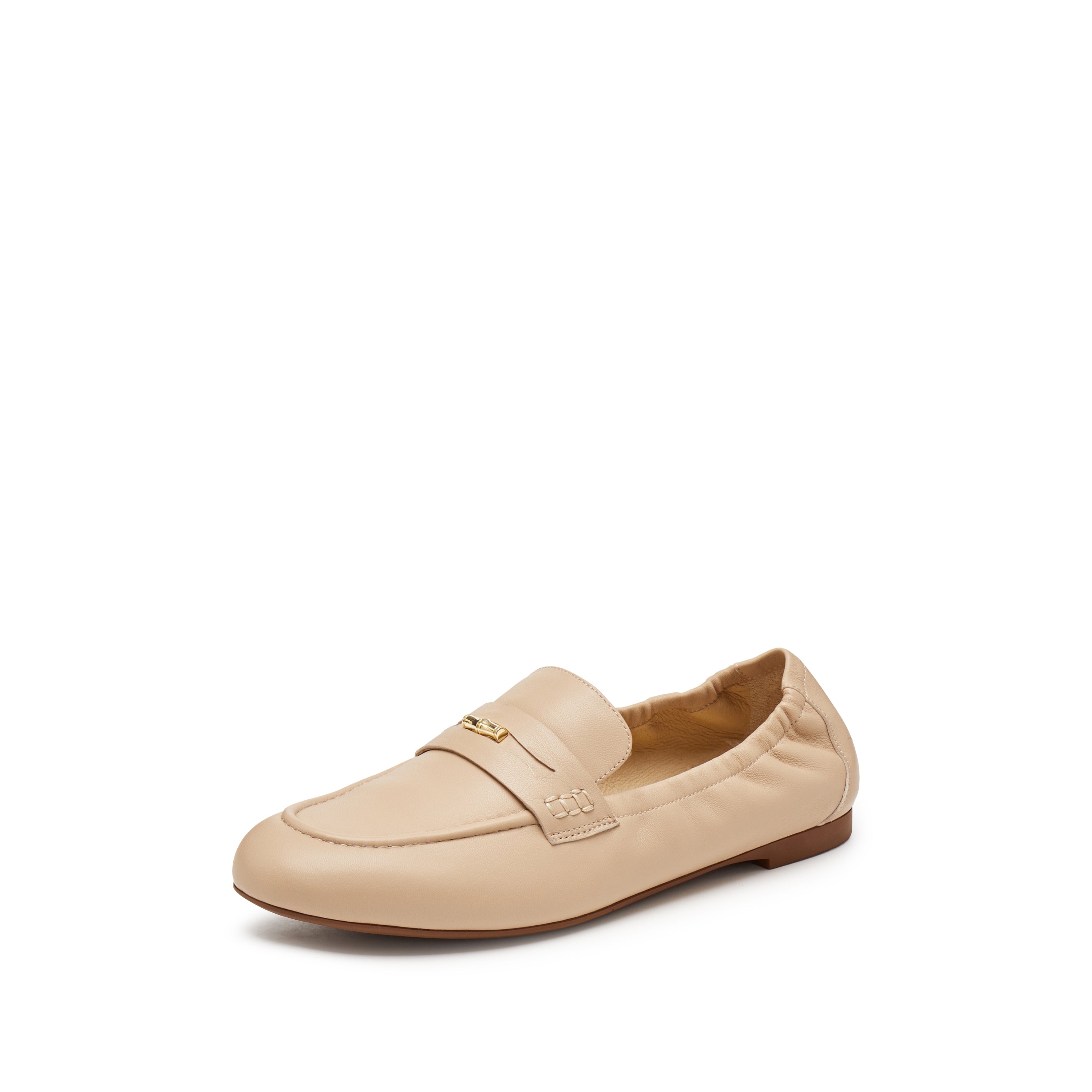 Taupe Golden Bamboo Leather Loafers