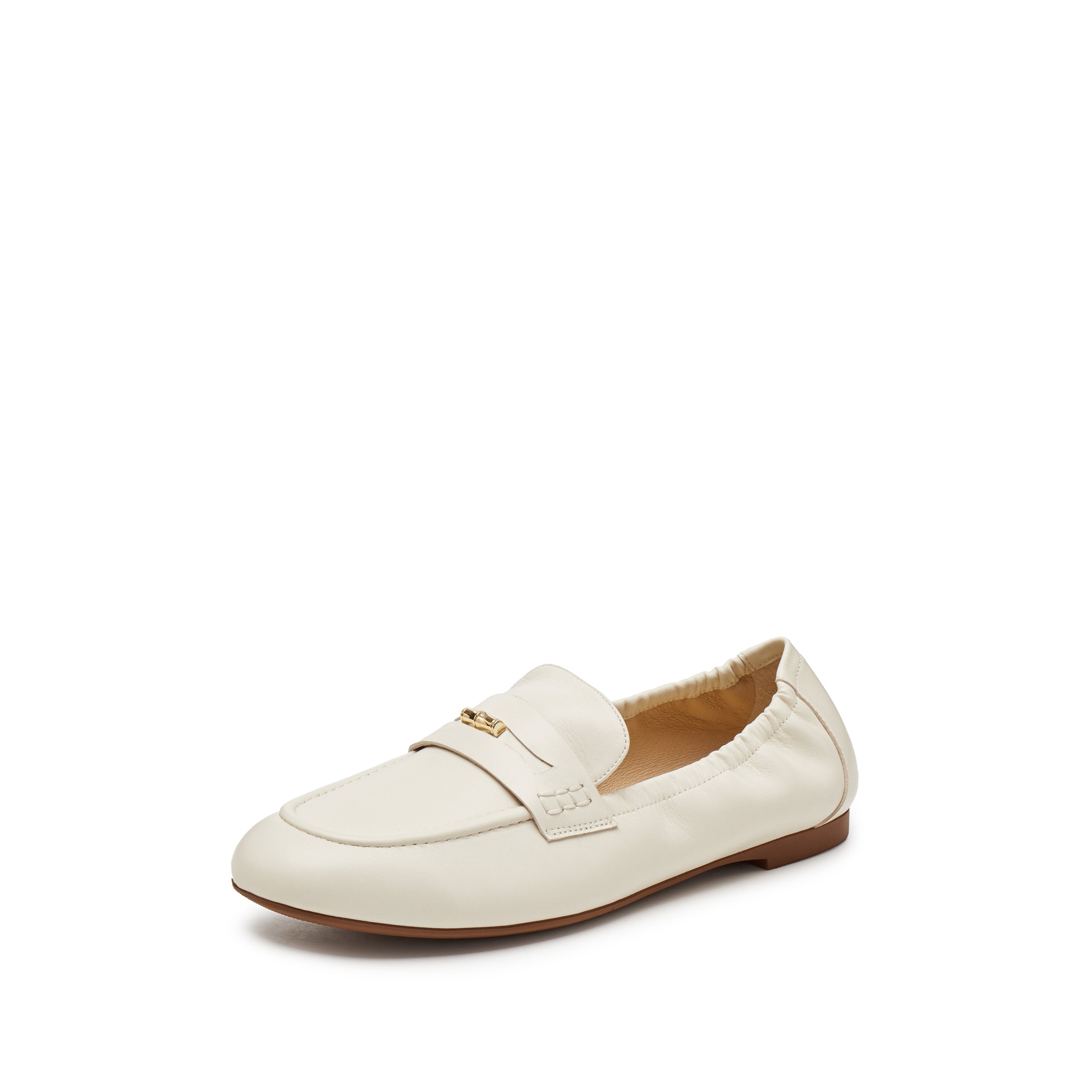 Beige Golden Bamboo Leather Loafers