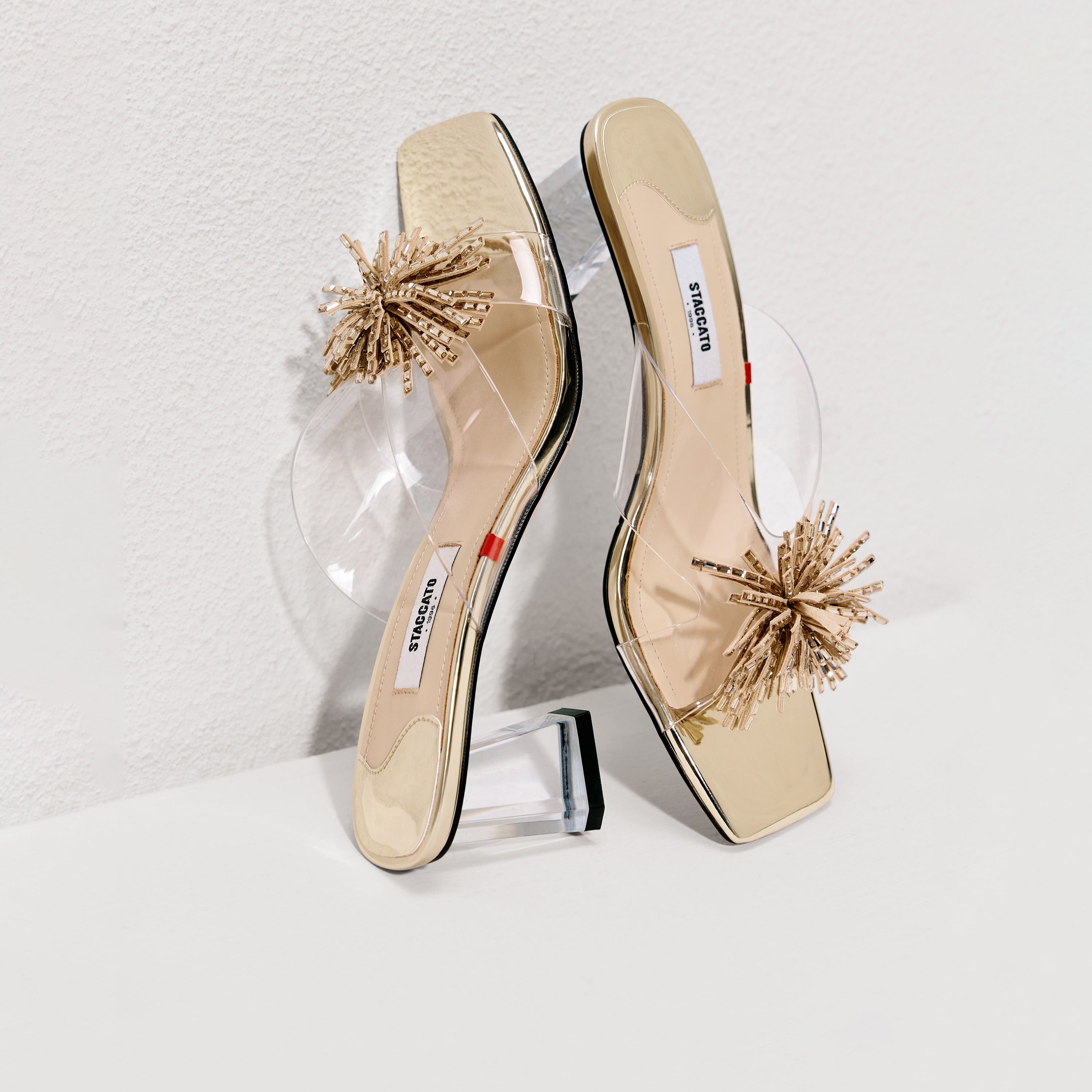 Silver Crystal Firewroks Transparent Heeled Sandals