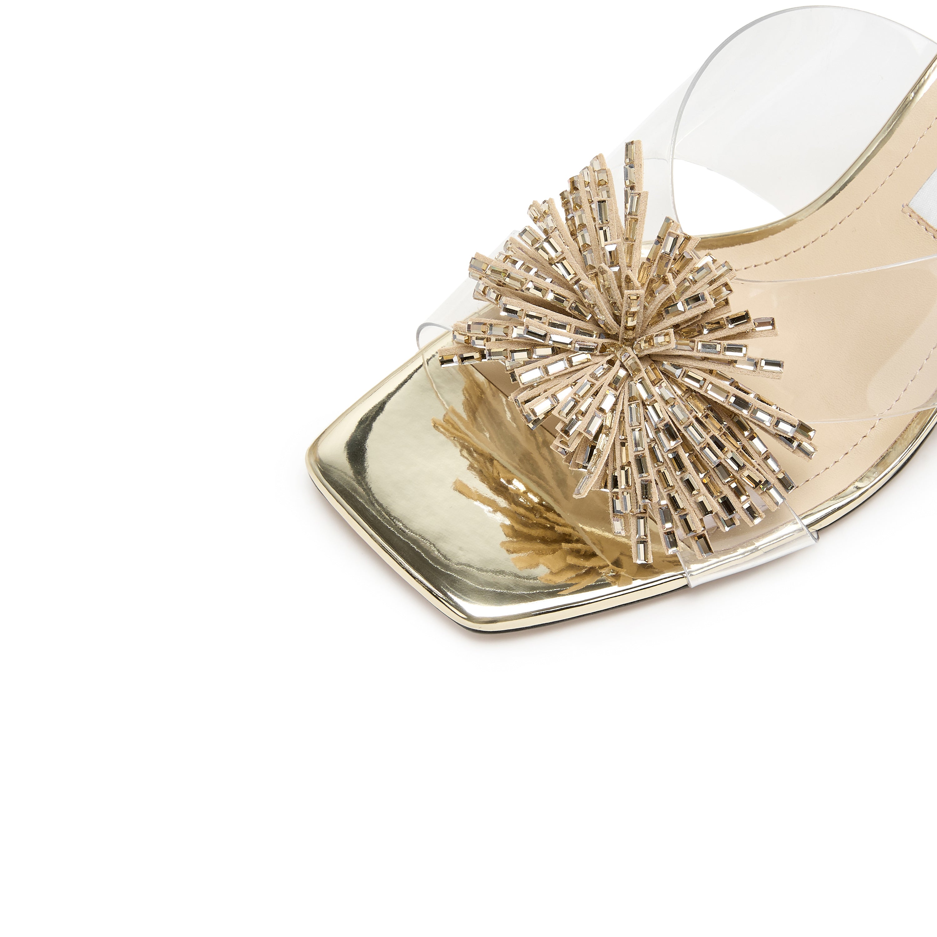 Gold Crystal Firewroks Transparent Heeled Sandals