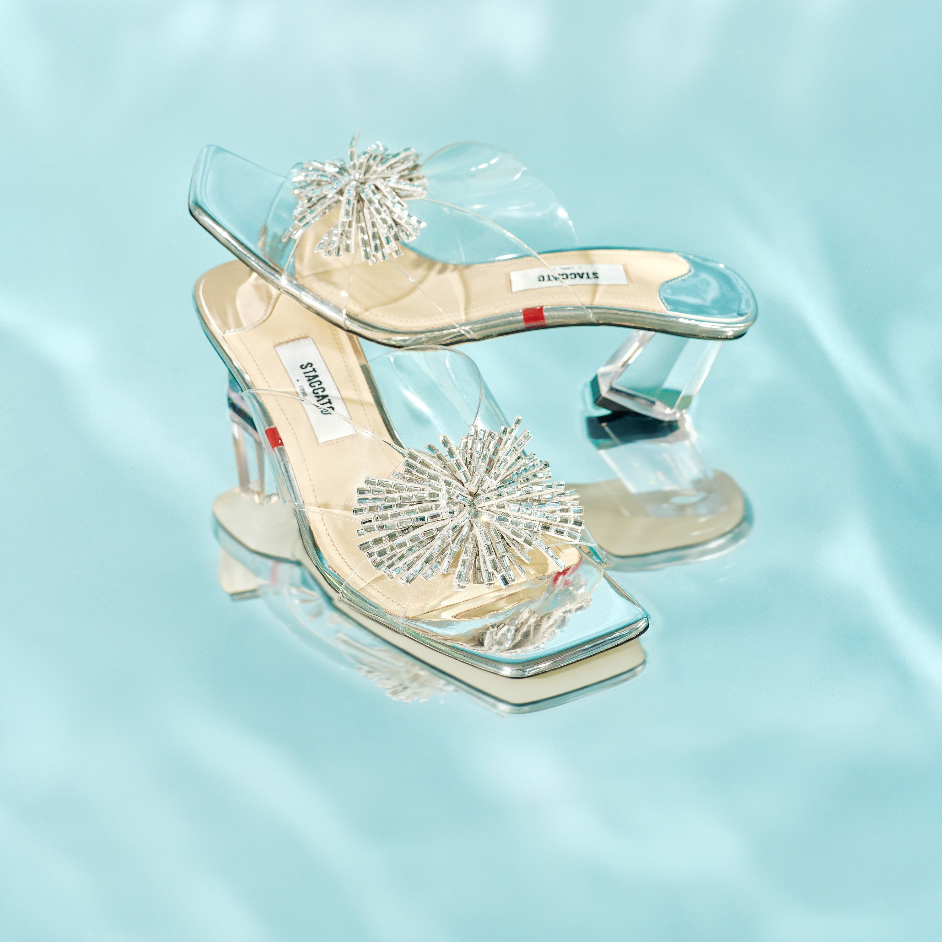 Gold Crystal Firewroks Transparent Heeled Sandals