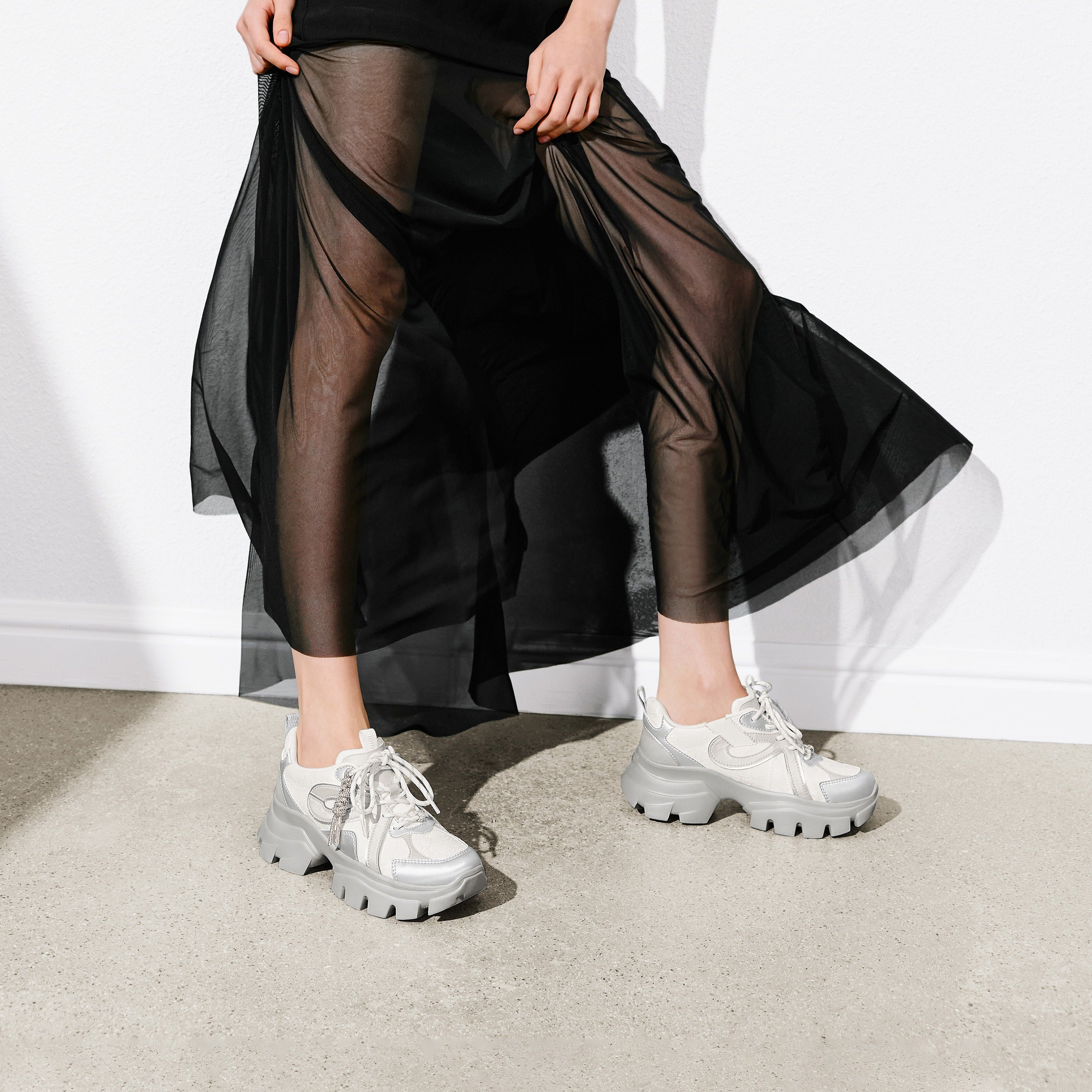 Silver X Woman Lace Chunky Sneakers