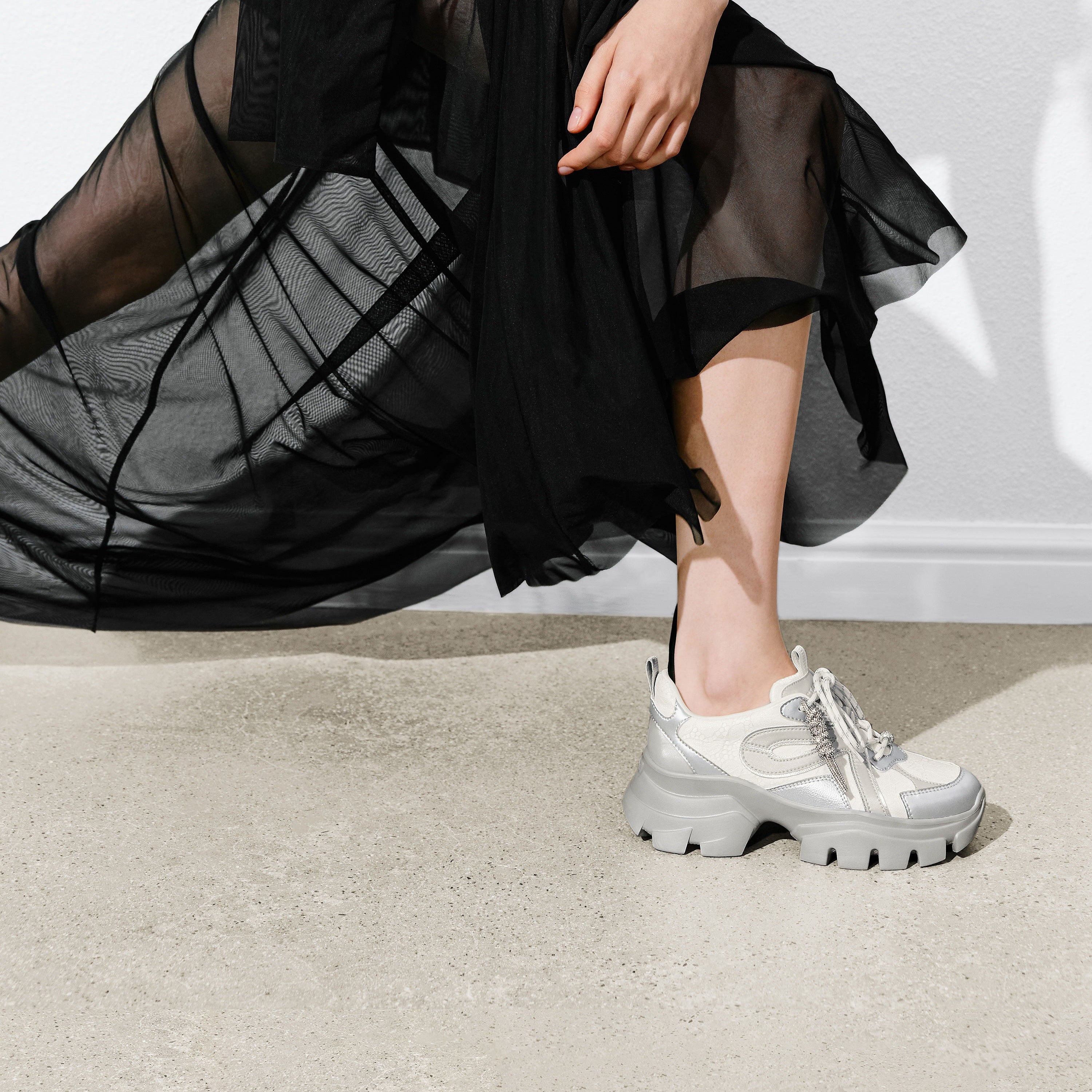 Silver X Woman Lace Chunky Sneakers