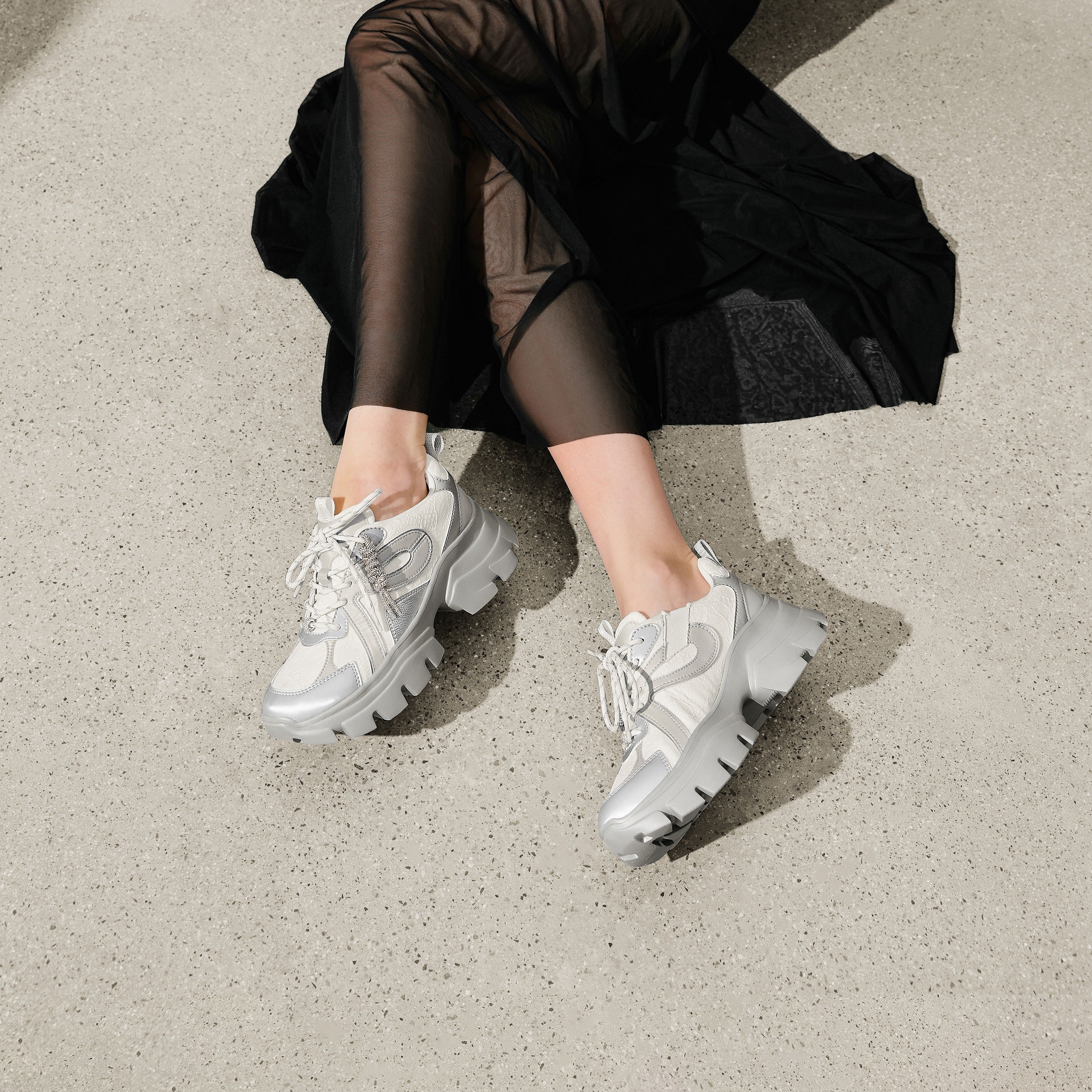 Silver X Woman Lace Chunky Sneakers