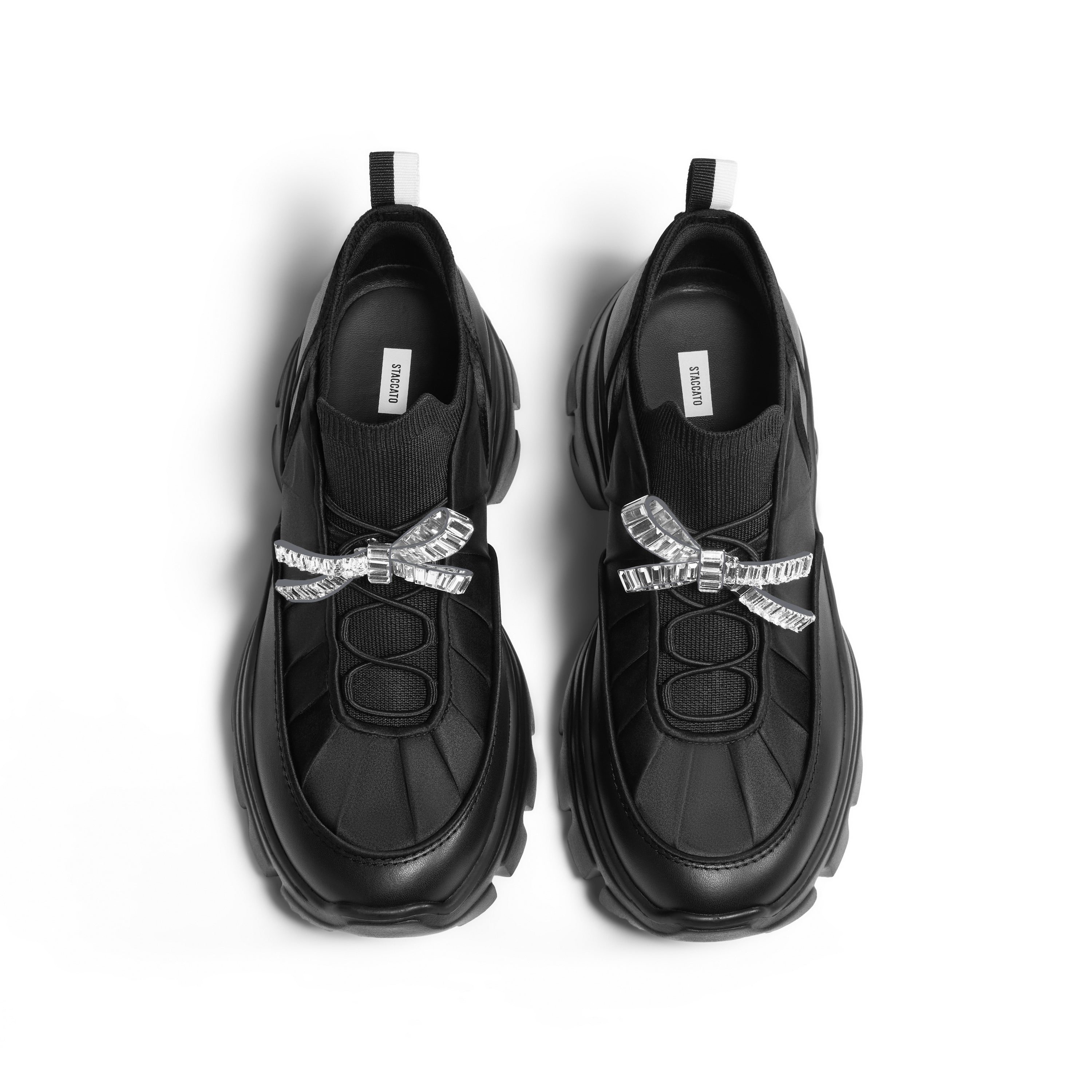 STACCATO × VERA WANG Black Crystal Bow Chunky Sneakers