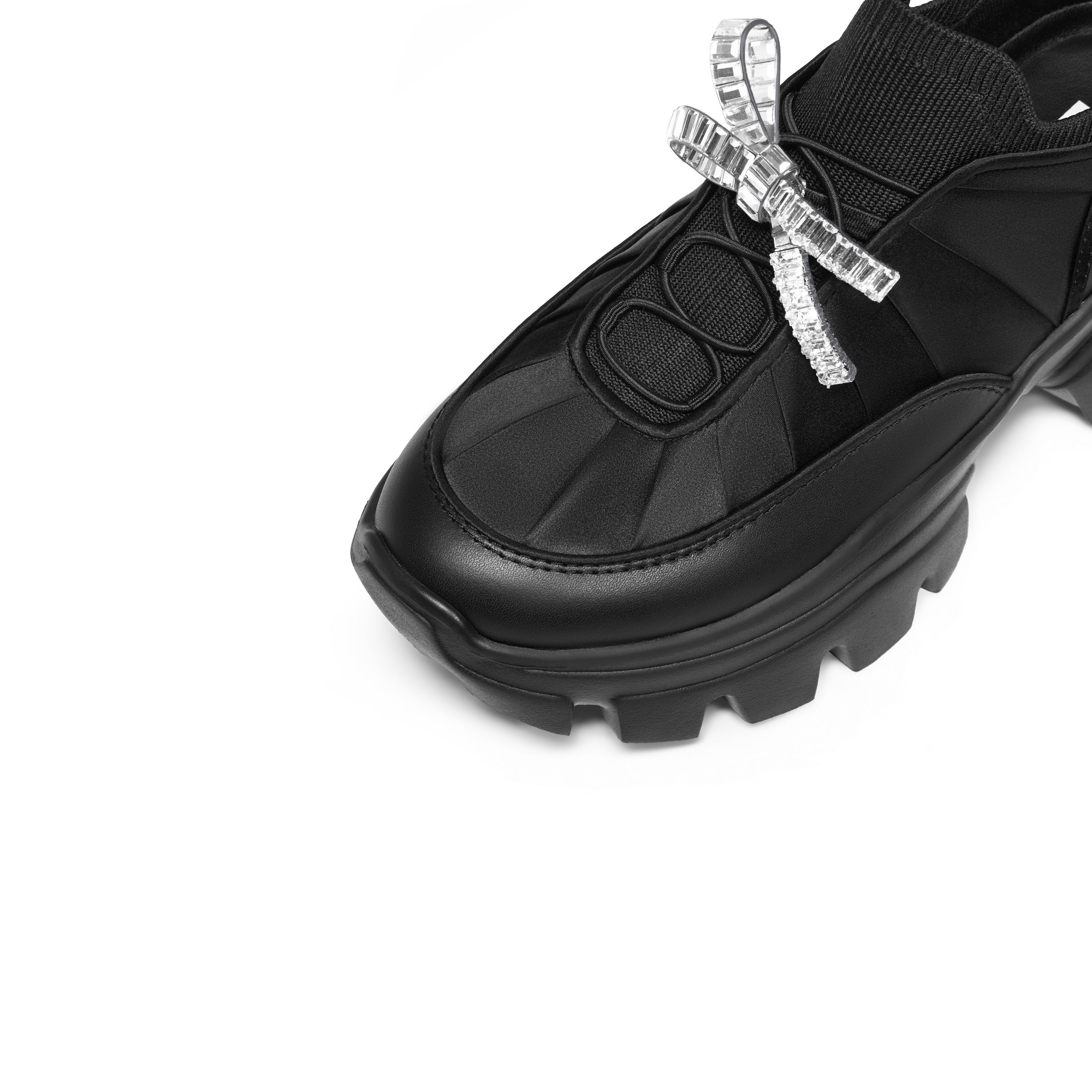 STACCATO × VERA WANG Black Crystal Bow Chunky Sneakers