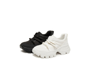 White Leather Lace Bows Chunky Sneakers