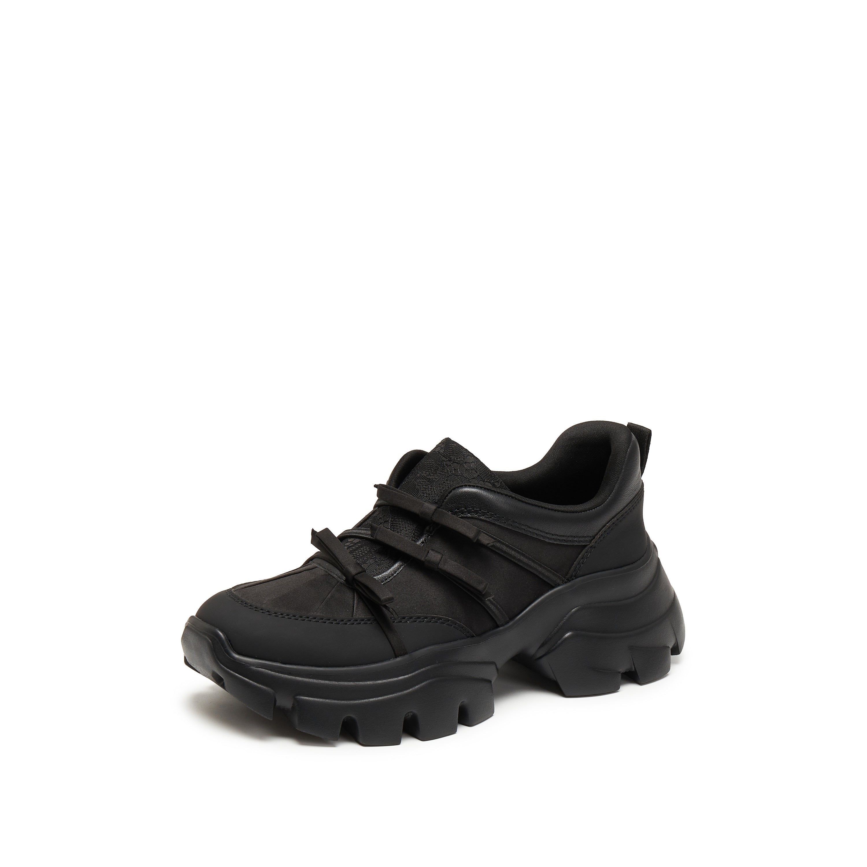 Black Leather Lace Bows Chunky Sneakers