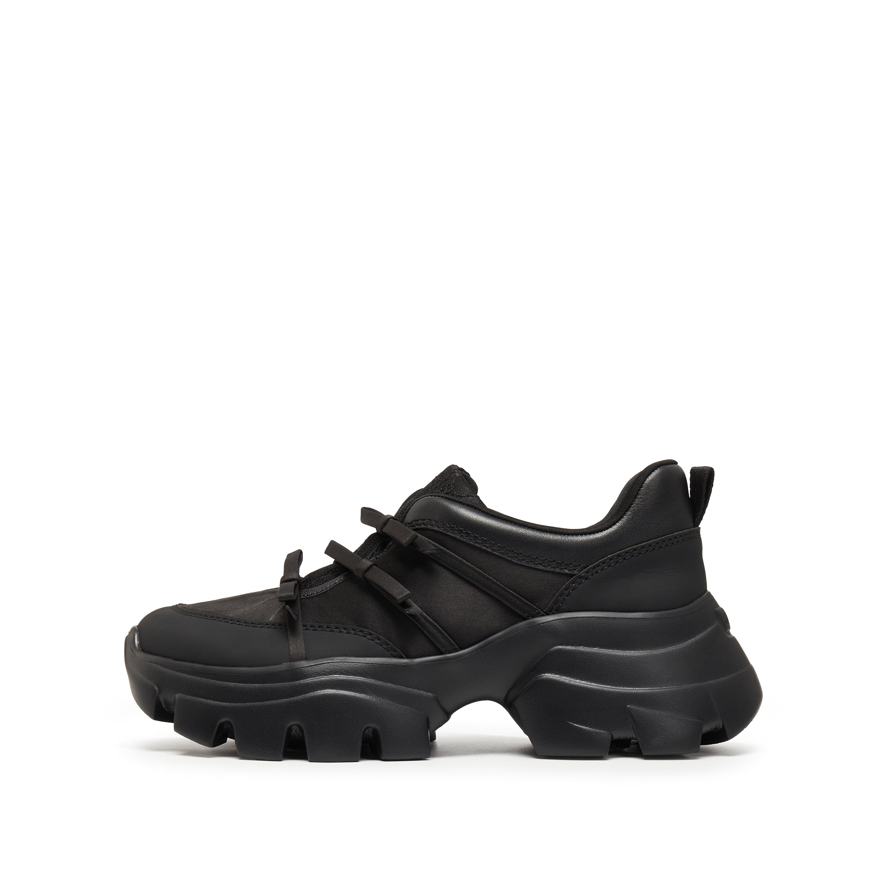 Black Leather Lace Bows Chunky Sneakers