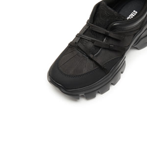 Black Leather Lace Bows Chunky Sneakers