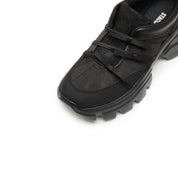 Black Leather Lace Bows Chunky Sneakers
